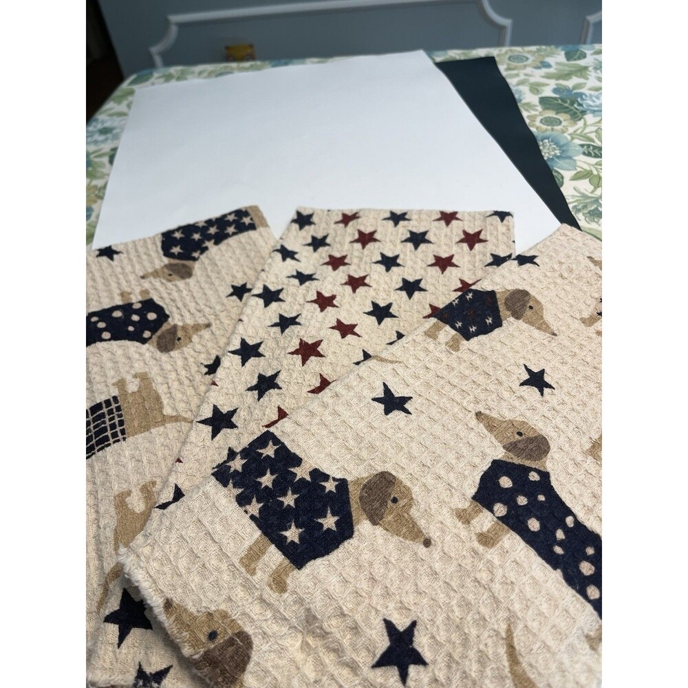 Brooks Brothers 3pcs Kitchen Tea Towels 20 X 28 Dog Independence Day